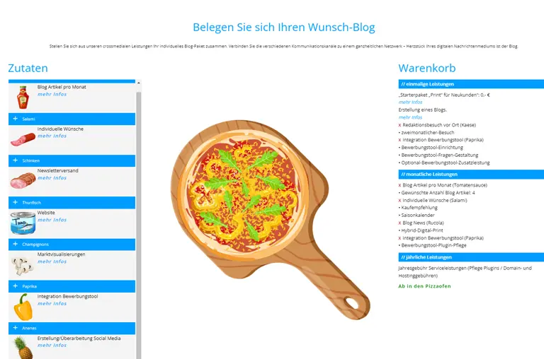 Einfach wie eine Lieferdienst-App einen persönlichen Blog zusammenstellen und ein unverbindliches Angebot erhalten.