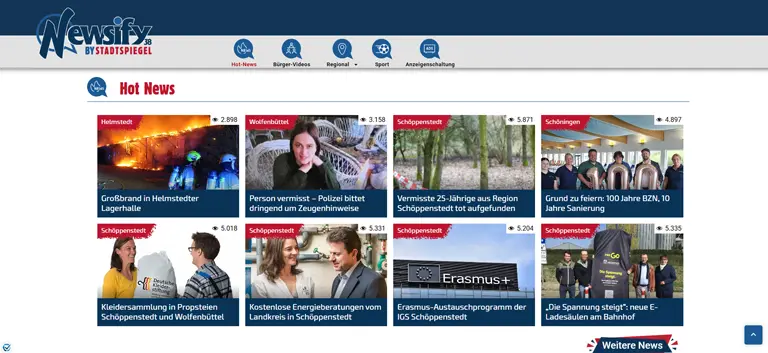 Die Newsify38-Startseite, Screenshot