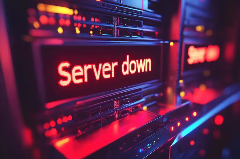Imagefoto mit Schriftzug "Server down"