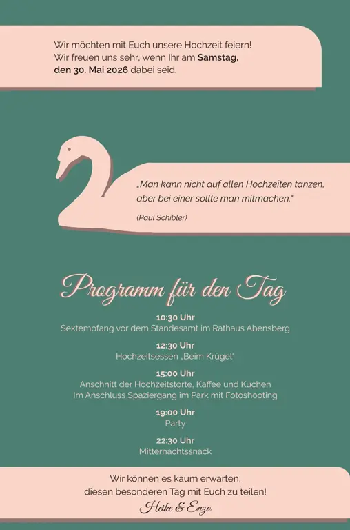 Vorderseite Einladungskarte Heike&Enzo